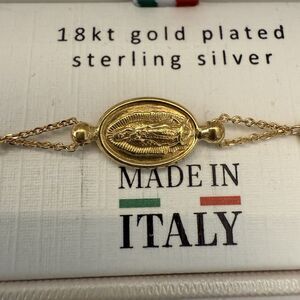 Mia Fiore Italy 18K Gold Plated Sterling Silver Virgin Mary Bracelet 6.5” + 1”